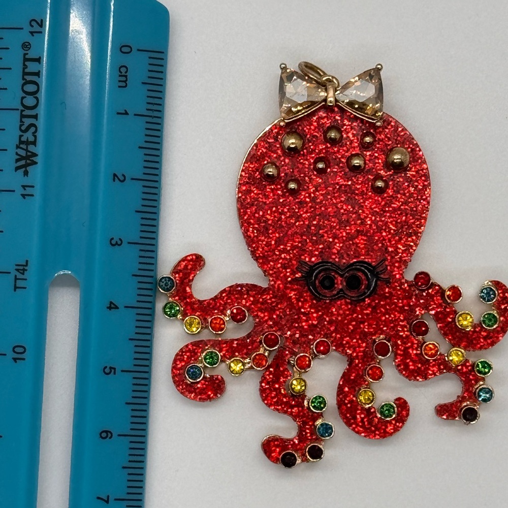 Betsy Johnson Statement drop earrings colorful red glitter octopus with pendant - Picture 8 of 10